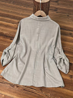 Three-quarter Sleeve Cotton Linen V-neck Loose Button T-shirt