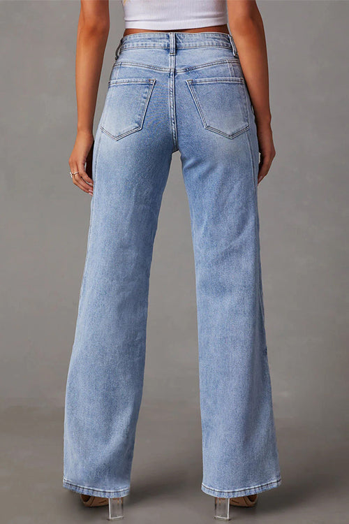 Timeless Distressed Straight Leg Splice Jeans
