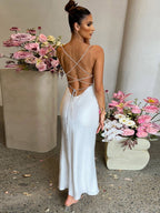 Camisoles Draped Collar Slit Sexy Formal Dress Maxi Dresses