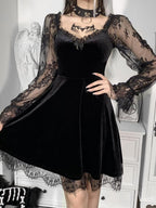 Lace Velvet Long Sleeve Midi Dresses