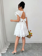 Chain Link Geometric Patterned Wood Ear Trim Mini&Short Dresses