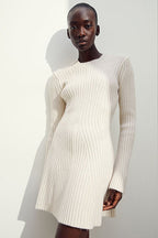 Long Sleeve Ribbed Knit Slit Cuff Bodycon Mini Dress