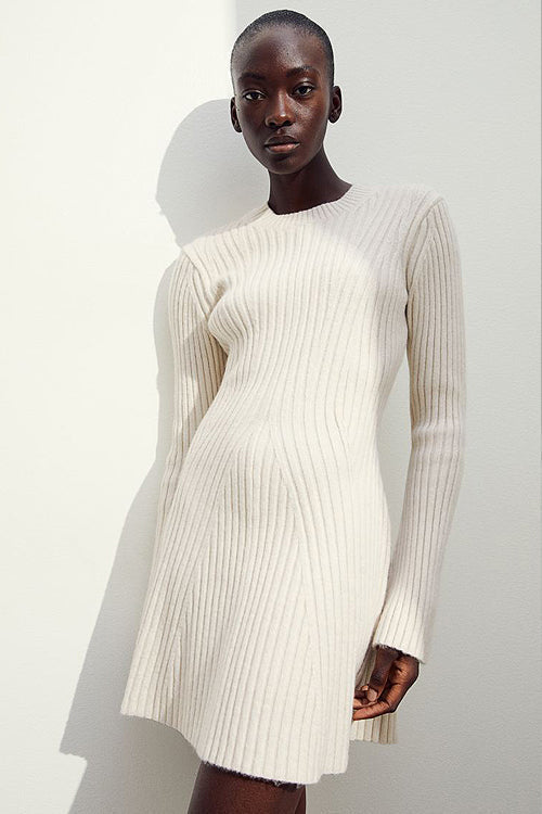Long Sleeve Ribbed Knit Slit Cuff Bodycon Mini Dress