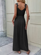 Embroidered Lace Patchwork Slit Bandage Maxi Dresses