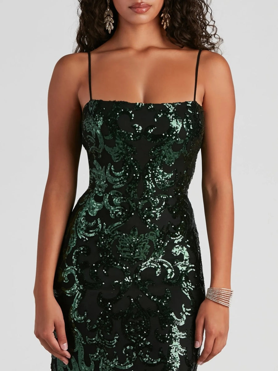Sequins Fishtail Sexy Camisoles Formal Dress Maxi Dresses