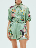 Printed Vacation Long-sleeved Shirt Shorts Set 2-piece Sets