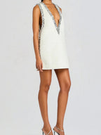 V-neck Rhinestone-studded Sleeveless Temperament Grace Parties Mini&Short Dresses