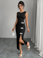 Bow Slit Sleeveless Maxi Dresses