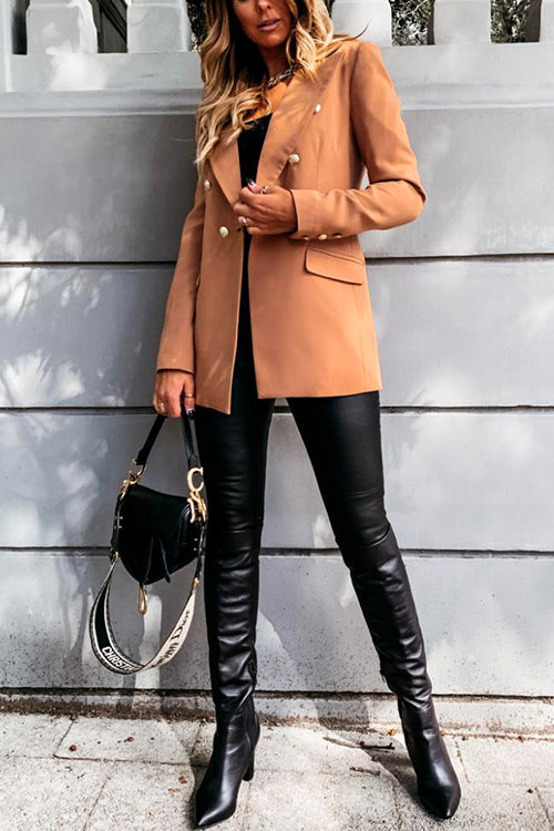 Lapel Double Breasted Open Front Blazer Jacket