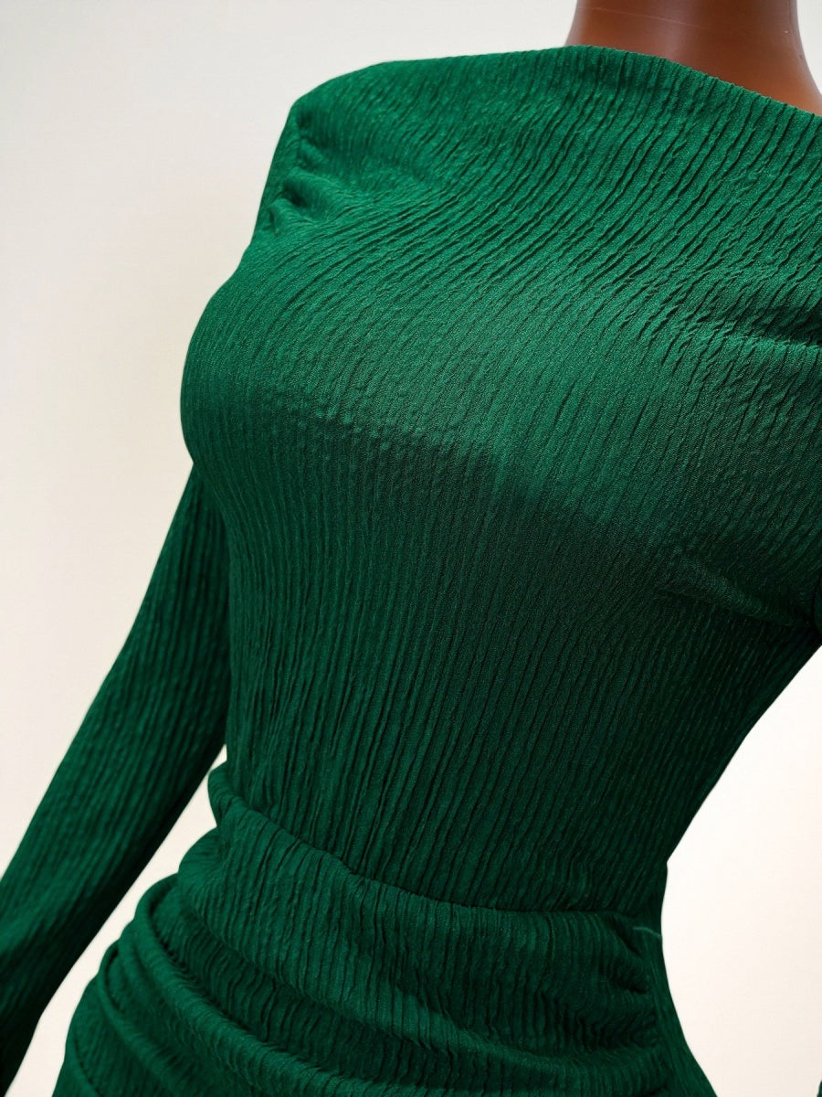 Knitting Long Sleeve High Waist Slim-fit Hip-hugging Drawstring Maxi Dresses