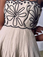 Black And White Color-blocked Maxi Dress With Flared Flared Neckline