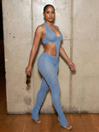 Hollowed-out Perspective Slimming Knitting Deep V Jumpsuits