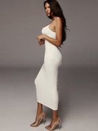 Color-blocked Exposed Backpack Buttocks Camisoles Maxi Dresses
