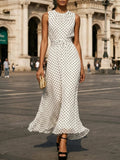 Sleeveless Polka Dots Waist Grace Temperament Maxi Dresses