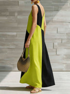Simple Solid Color Color-blocked Off-shoulder Dress