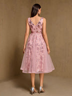 Embroidery Sequins Mesh Sweet Reunion Midi Dresses