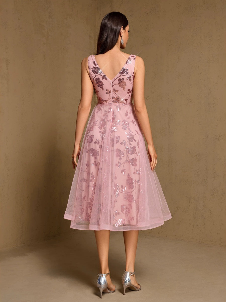 Embroidery Sequins Mesh Sweet Reunion Midi Dresses