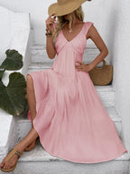 V-neck Pleats Comfort Gentle Maxi Dresses