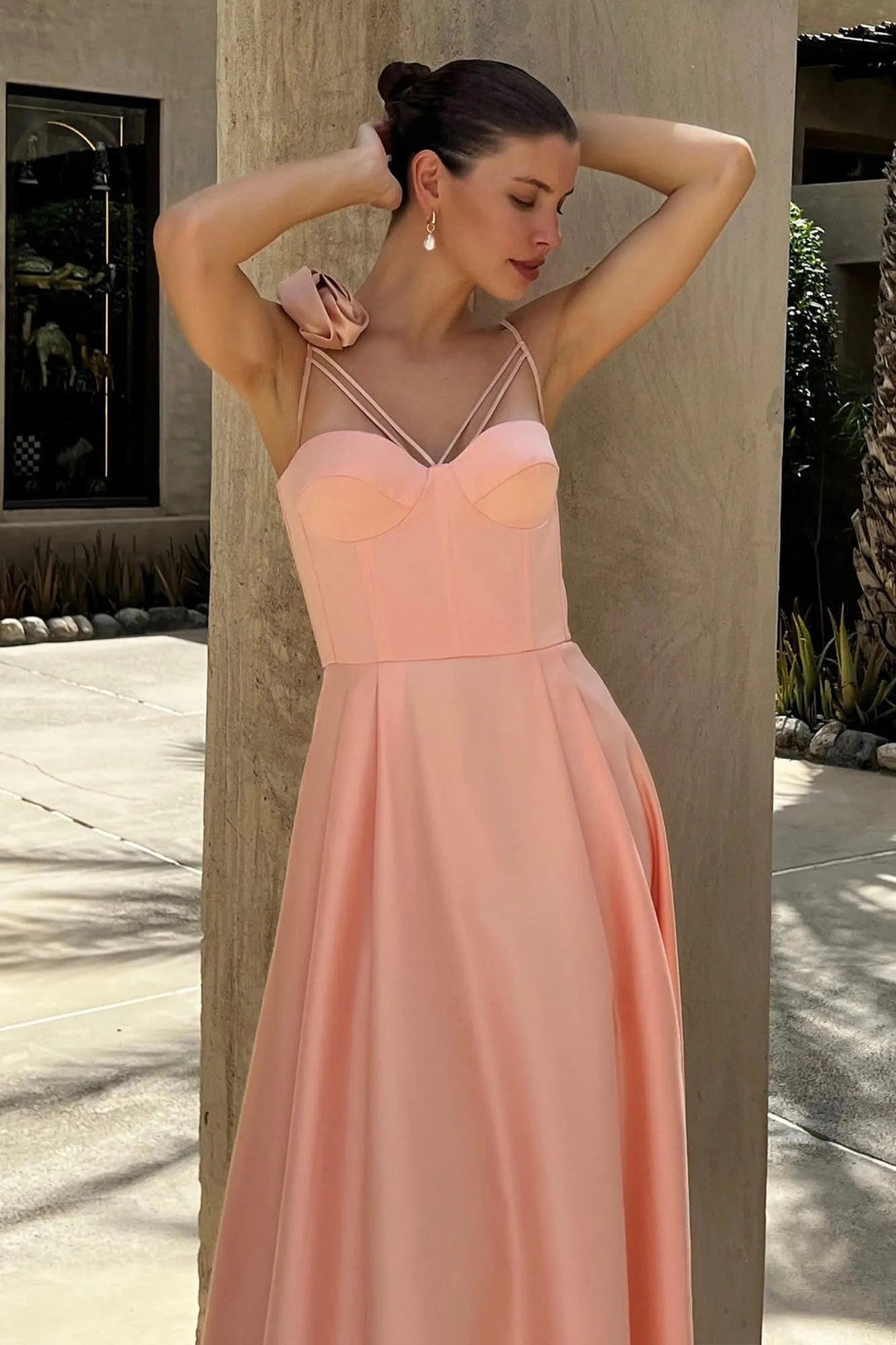 3D Flowers Shoulder Strap Formal Dress Maxi Dresses