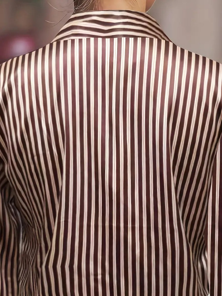 Stripes Single-breasted Slim-fit Satin Casual Shirts