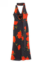 Cowl Neck Backless Floral Print Maxi Dress with Scarf