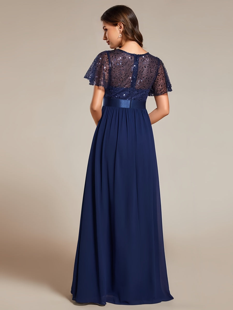 High Waist Sequins Spliced Long Dress