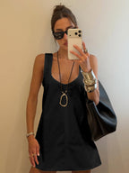 Pure Cotton U-neck Loose-fit Sleeveless A Mini&Short Dresses