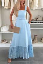 Square Neck Lace Splice Maxi Cami Dress