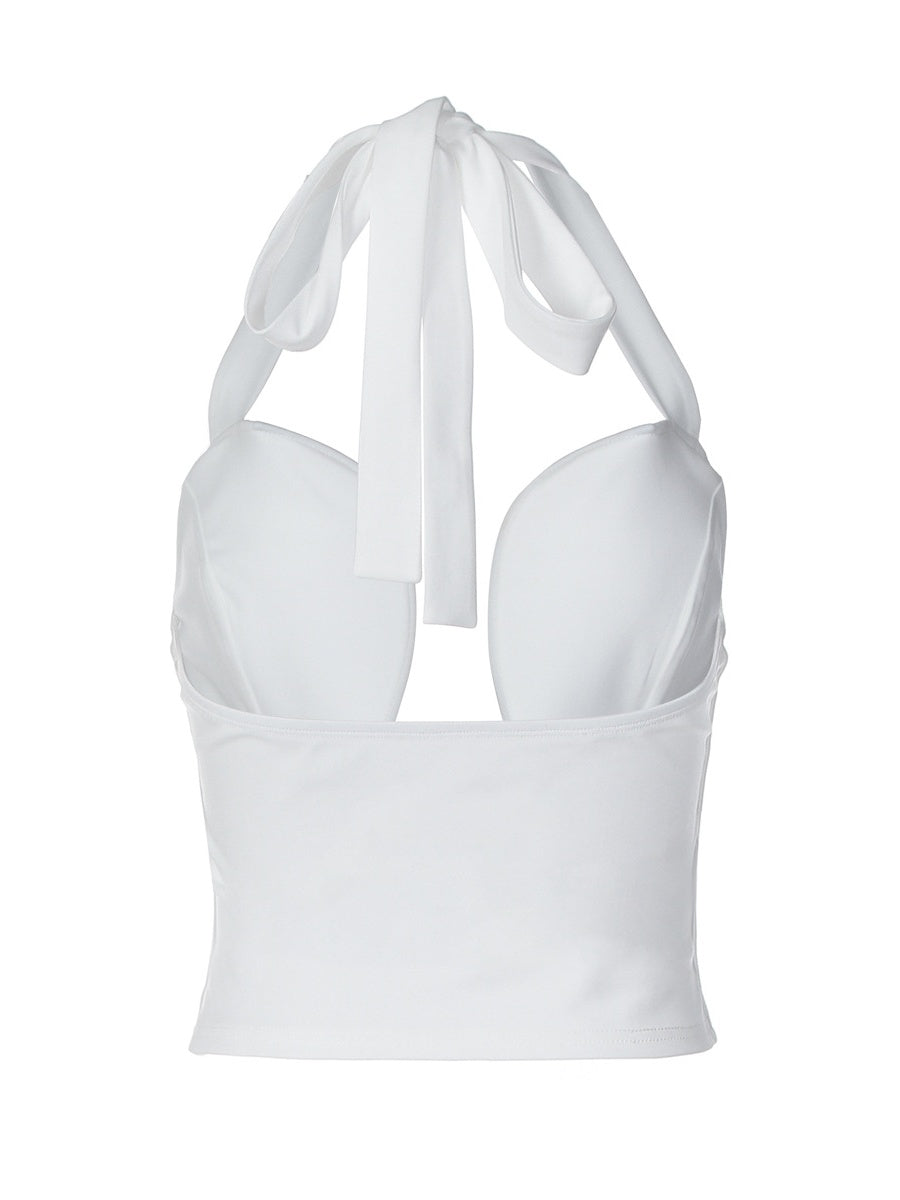 Hollow-out Bralette With Underwire, Tight-fitting Solid Color Halter Neck Double-layer Vest