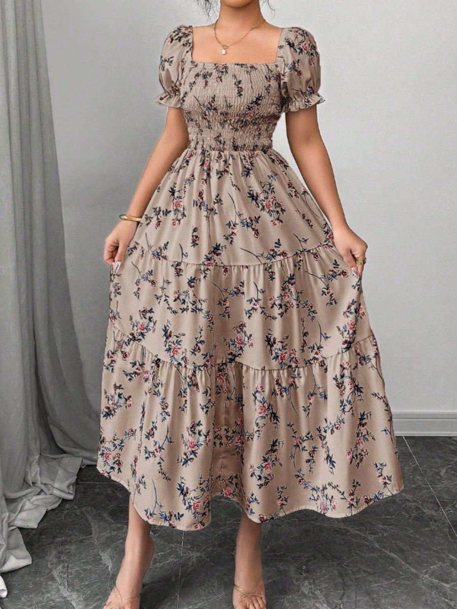 Puff Sleeve Printed Maxi Dresses