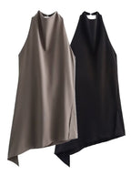 Halter Asymmetrical Jacket Wide-leg Trousers Commuting Set 2-piece Sets