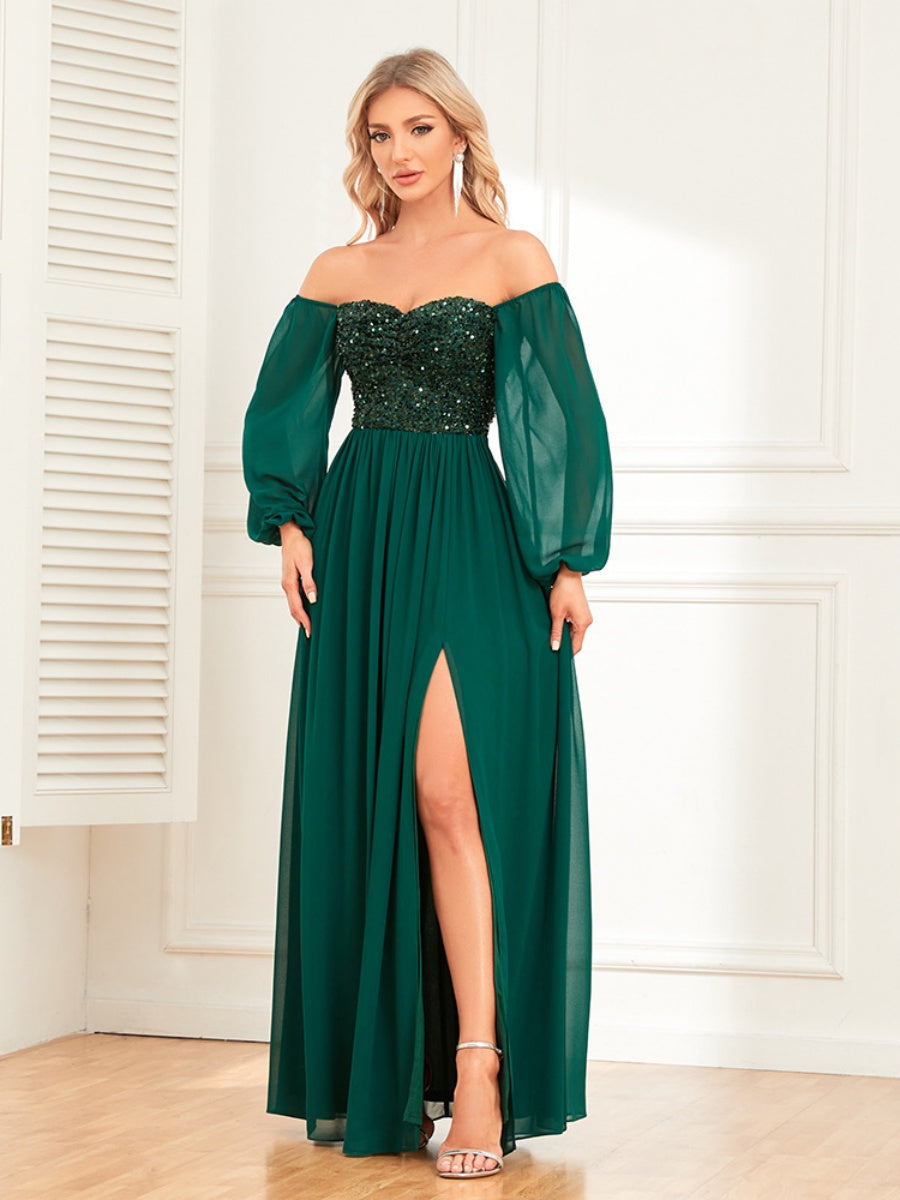 Sequins Sequins Chiffon Slit Formal Dress Maxi Dresses