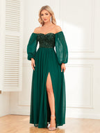 Sequins Sequins Chiffon Slit Formal Dress Maxi Dresses