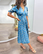 Soledad Aesthetic V Neck Dress with Polka Dots Evening Wear Edit