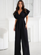 V-neck Commuting Wide Leg Jumpsuits