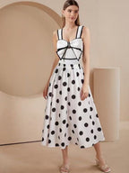 Black And White Color-blocked One-piece Swimsuit With Polka Dot Sun Protection Maxi Dress Two-piece Set