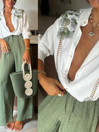 Long Sleeve Printed Shirt Straight-leg Trousers Set 2-piece Sets
