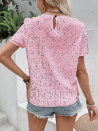 Sequins Crew Neck Short Sleeve T-shirt