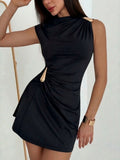 Metal Buckle Pleated Slim-fit Hip-hugging Mini&Short Dresses