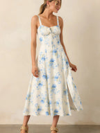 Floral Camisoles Bandage Temperament Slit Sexy Vacation And Leisure Maxi Dresses