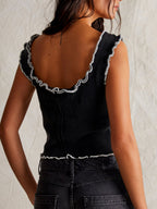 Wood Ear Square Neck Knit Tank Tops&Camis
