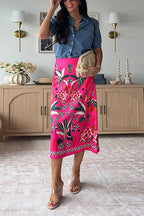 High Rise Tropic Print Midi Skirt