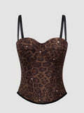 Rhinestone-studded Body Shaping Fish Bones Leopard Print Camisoles