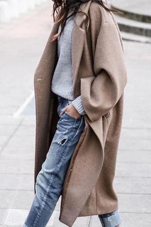 Solid Long Sleeve Oversized Winter Long Coat