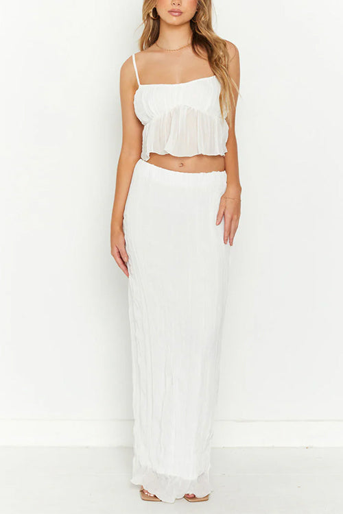 Ruffle Crop Cami Top Elastic Waist Maxi Skirt Set