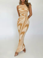 Stripes Gradient Hip-hugging Tight Fit Maxi Dresses