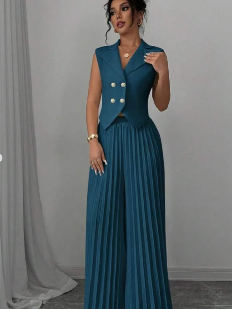 Pleated Pants Vest Grace Commuting Set 2-piece Sets