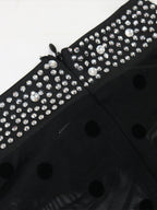Hot-fix Rhinestone Mesh Long Sleeves Splicing Waist Shaping Slit Party Shiny Maxi Dresses