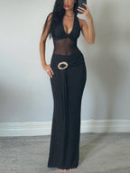 Backless Mesh Perspective Splicing Parties Maxi Dresses