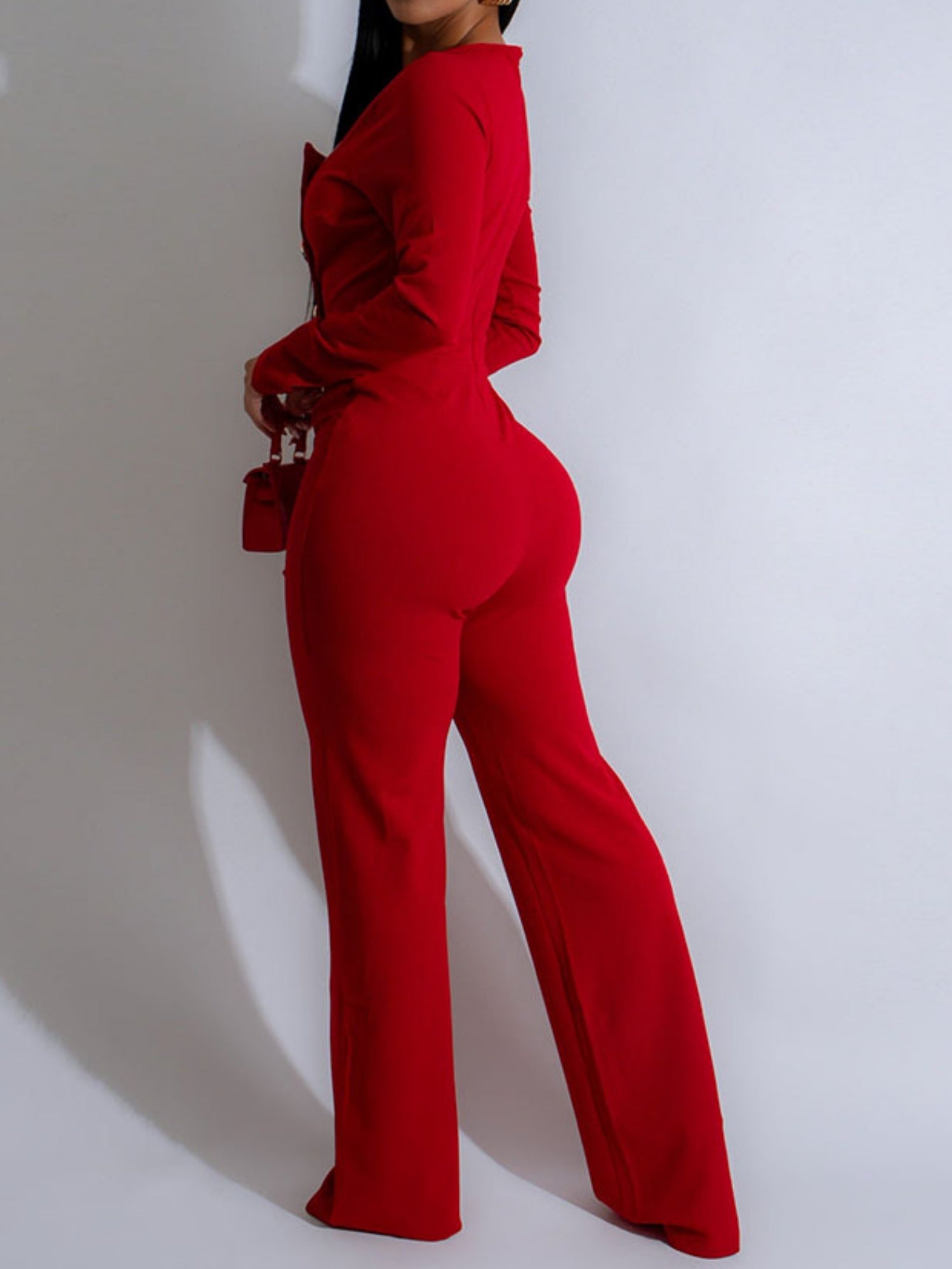 Metal Buttons U-neck Long Sleeve Jumpsuits